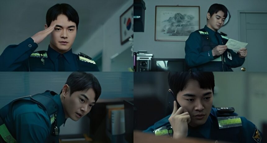 Jang Dong-joo as rookie cop Jang Jeong-U stands beside Kim Nam-gil’s character Lee Do during a tense field operation in Netflix’s action thriller 'Trigger'