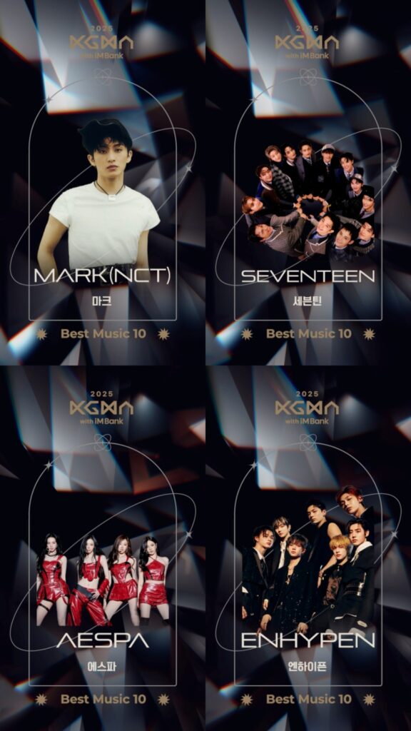 Mark SEVENTEEN aespa ENHYPEN Enter ‘Music 10 BTS V and Jimin Named Fan Picks at 2025 KGMA Mark SEVENTEEN aespa ENHYPEN Enter ‘Music 10 BTS V and Jimin Named Fan Picks at 2025 KGMA